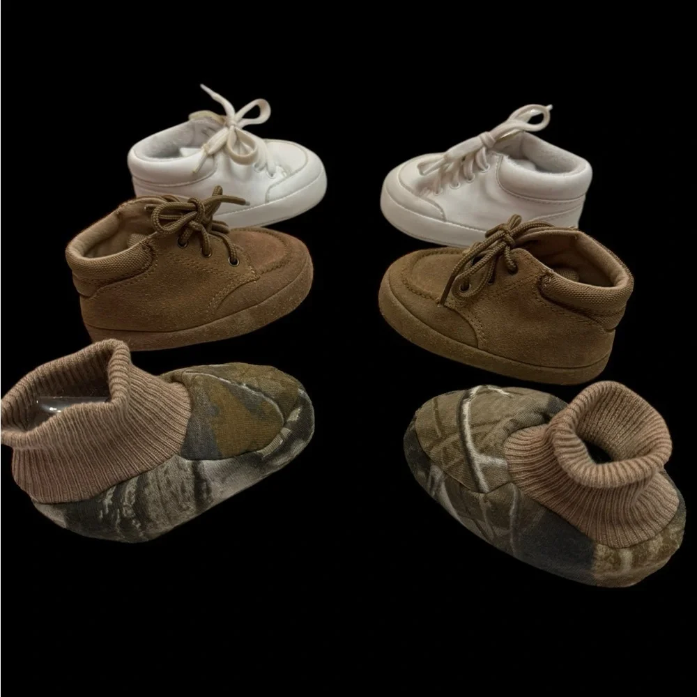 Stylish Kids Shoes Set - White, Brown, and Camouflage
